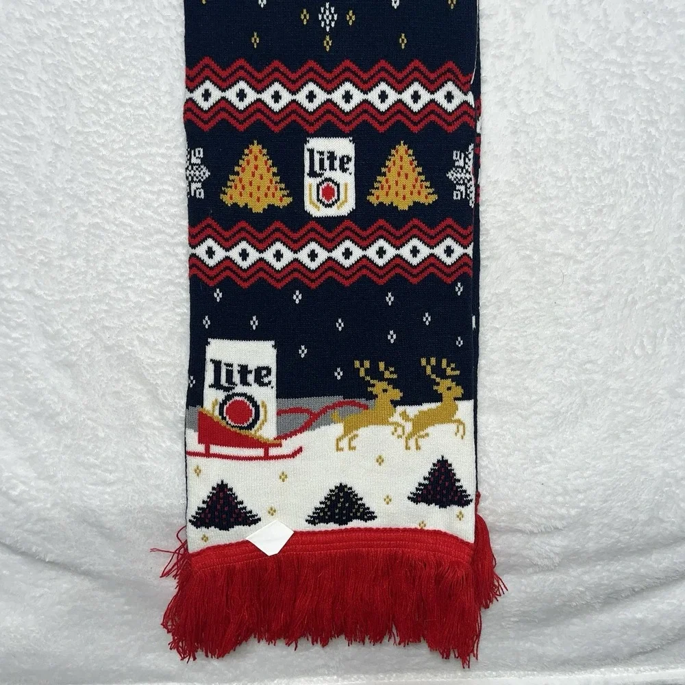 Miller Lite Beer Scarf Molson Coors Brewing Winter Christmas Ugly Sweater Theme